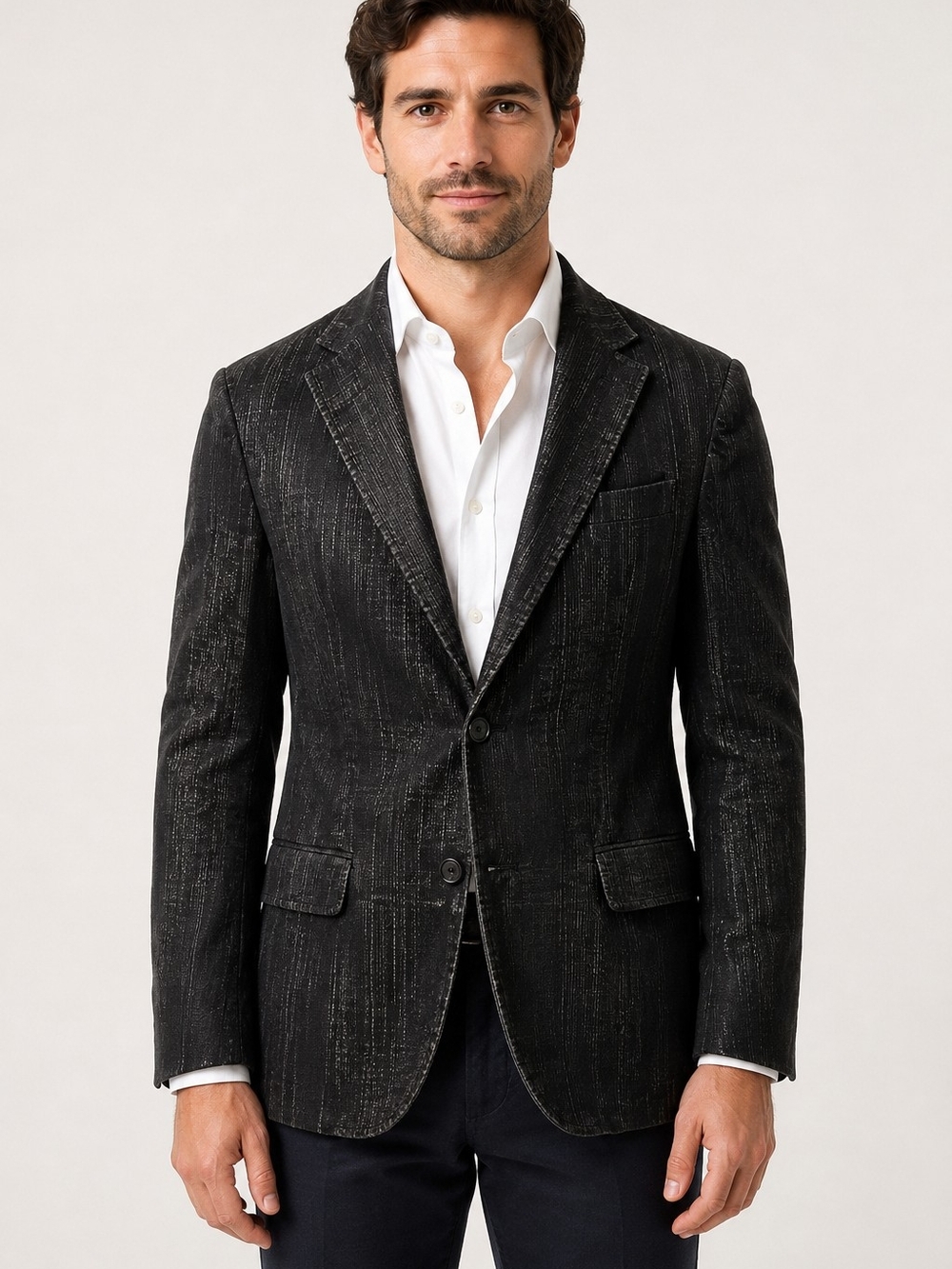 Orvieto Men’s Velvet-Look Charcoal Blazer Size 40R